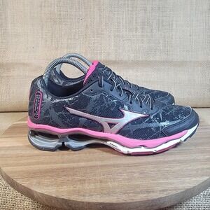 Mizuno Wave Creation 16 Running Shoes Womens Size 8 Black Pink Athletic Sneakers